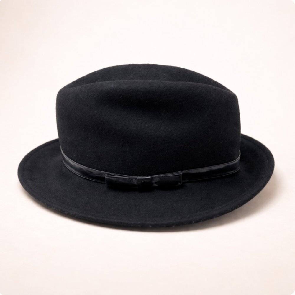 Vintage Black Wool Fedora Hat | Classic Wide Brim | Timeless Minimalist Style - Picture 1 of 8